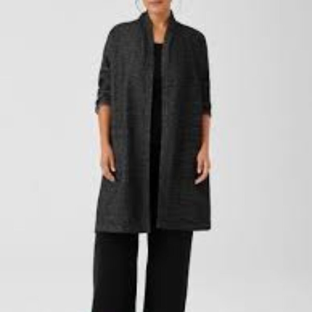 Eileen Fisher Dark Navy Tweedy Hemp Organic Cotton Jacket Size L